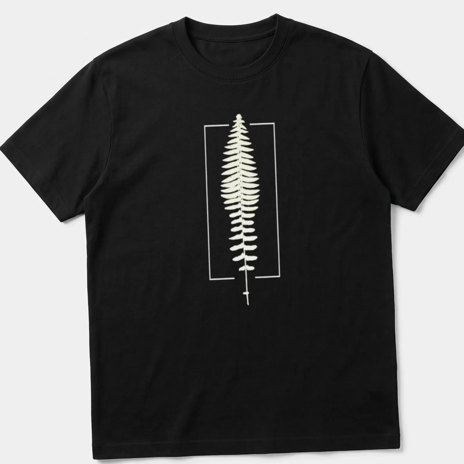 Minimalist cyanotype print of fern botanical in cyan and white — printed on a unisex t-shirt