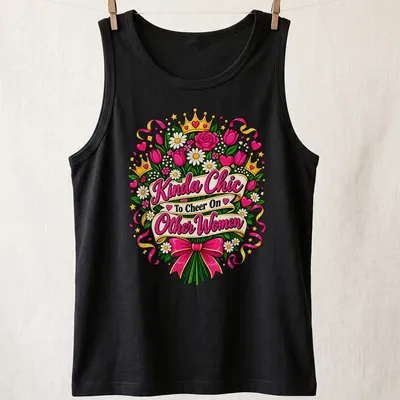 Colorful floral bouquet t-shirt with the phrase 'Kinda Chic To Cheer On Other Women' — printed on a tank top