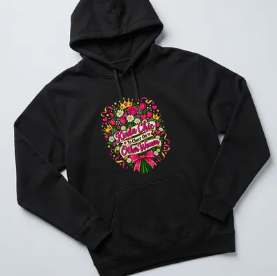 Colorful floral bouquet t-shirt with the phrase 'Kinda Chic To Cheer On Other Women' — printed on a unisex hoodie