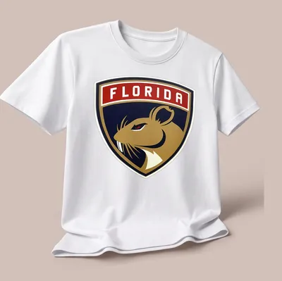 Emblematic Florida Panthers Rat t-shirt featuring bold colors and logo style — printed on a unisex t-shirt (angled view)