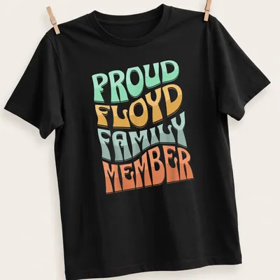 Playful typography design proclaiming Proud Floyd Family Member in bright colors
