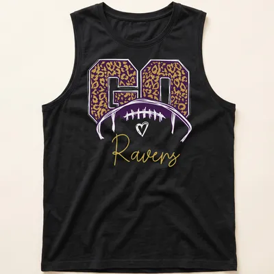Leopard print t-shirt featuring a football helmet and 'GO Ravens' text — printed on a tank top