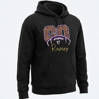 Leopard print t-shirt featuring a football helmet and 'GO Ravens' text — printed on a unisex hoodie