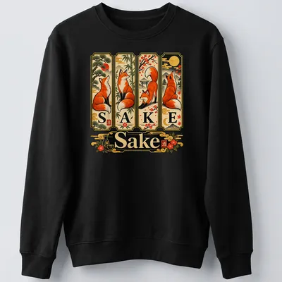 Vintage Japanese style t-shirt featuring foxes and the phrase 'For Fox Sake' in a playful design — printed on a unisex sweatshirt