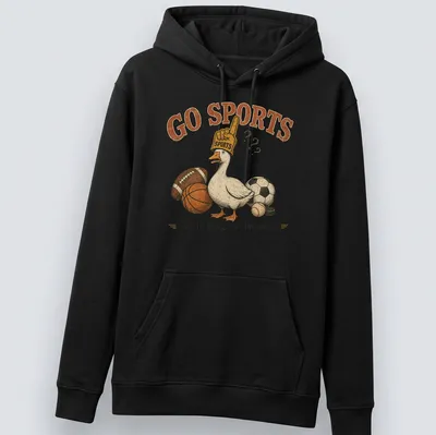Vintage retro T-shirt featuring a funny goose in sports gear with humorous text. — printed on a unisex hoodie