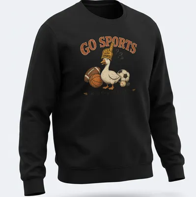 Vintage retro T-shirt featuring a funny goose in sports gear with humorous text. — printed on a unisex sweatshirt