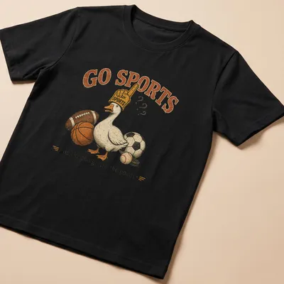 Vintage retro T-shirt featuring a funny goose in sports gear with humorous text.