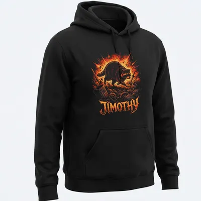 Comic-style shirt featuring an adventurous raccoon named Jimothy — printed on a unisex hoodie