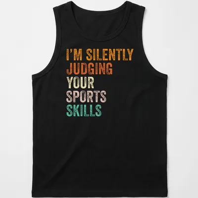 Bold retro t-shirt with the quote judging sports skills in vibrant colors. — printed on a tank top