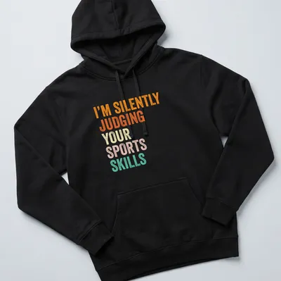 Bold retro t-shirt with the quote judging sports skills in vibrant colors. — printed on a unisex hoodie