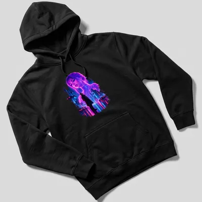 Cyberpunk illustration of a futuristic cityscape with text about loneliness. — printed on a unisex hoodie