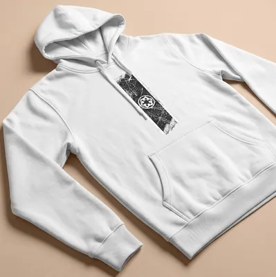 Distressed graphic of the Galactic Empire Crest in black and white — printed on a unisex hoodie