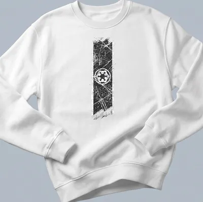 Distressed graphic of the Galactic Empire Crest in black and white — printed on a unisex sweatshirt