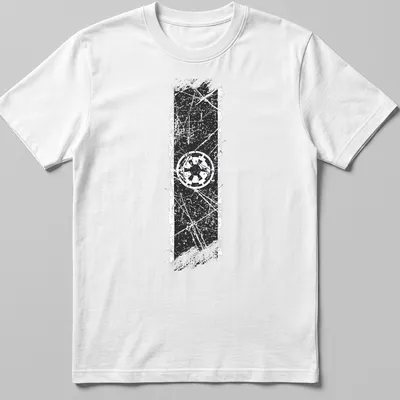 Distressed graphic of the Galactic Empire Crest in black and white