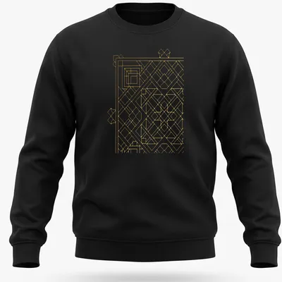 Minimalist line art Geometric Endless Knot design in gold — printed on a unisex sweatshirt