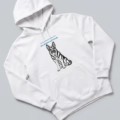 Line-art design featuring a German Shepherd and playful text about companionship. — printed on a unisex hoodie