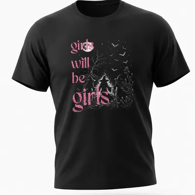 Vintage distressed t-shirt with playful girls' illustration and fun text