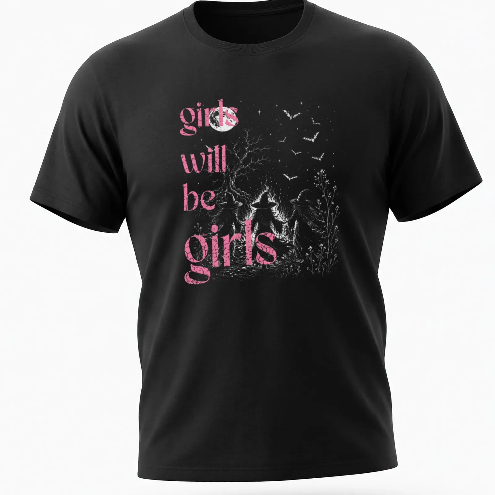 Vintage distressed t-shirt with playful girls' illustration and fun text — printed on a unisex t-shirt