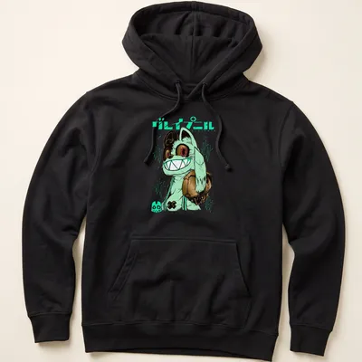 Vibrant anime print of a grinning monster character from Gleipnir with Japanese text above — printed on a unisex hoodie