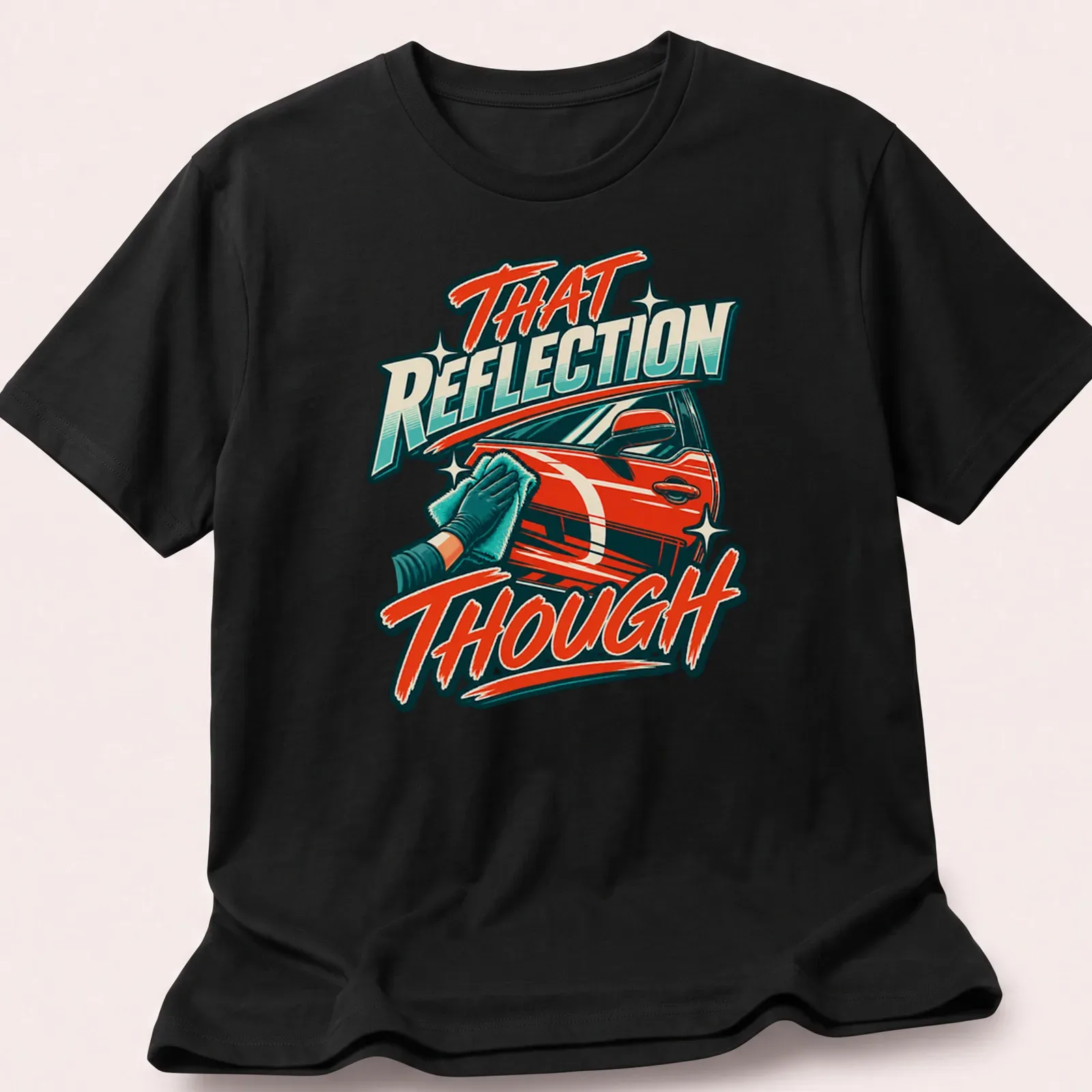 Bold retro t-shirt featuring a red car with the text 'THAT Reflection Though' — printed on a unisex t-shirt