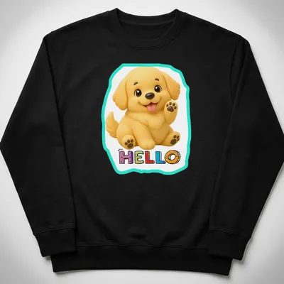 Kawaii Golden Retriever puppy waving hello with colorful accents — printed on a unisex sweatshirt