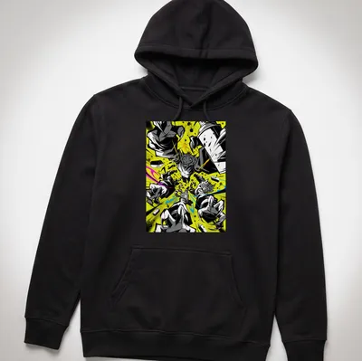 Comic book style shirt featuring graffiti cats in vibrant colors — printed on a unisex hoodie