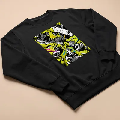 Comic book style shirt featuring graffiti cats in vibrant colors — printed on a unisex sweatshirt