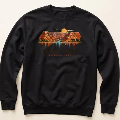 Vintage illustration of Grand Canyon National Park with warm colors — printed on a unisex sweatshirt