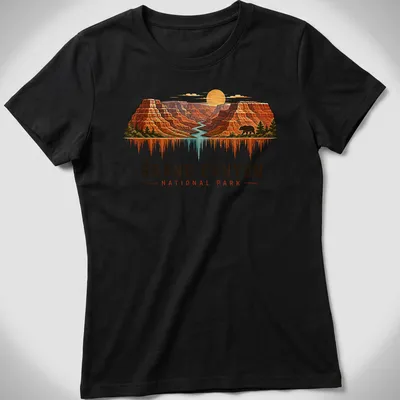 Vintage illustration of Grand Canyon National Park with warm colors — printed on a women's shirt
