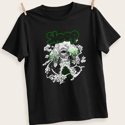 Vintage-style T-shirt featuring a green plant illustration and the word 'Sleep'