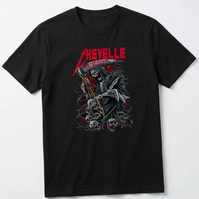 Detailed illustration of a Grim Reaper Skeleton next to Chevelle Fest text