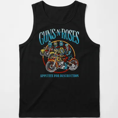 Vintage style Guns N' Roses t-shirt featuring motorcycle band members with iconic album title. — printed on a tank top