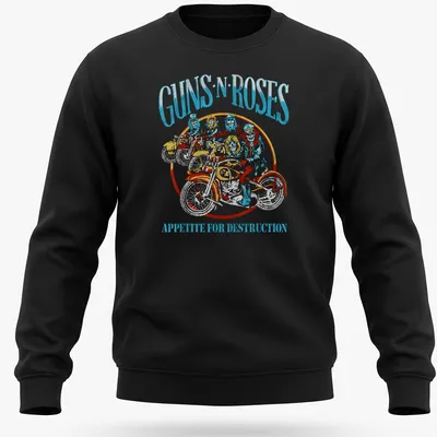 Vintage style Guns N' Roses t-shirt featuring motorcycle band members with iconic album title. — printed on a unisex sweatshirt