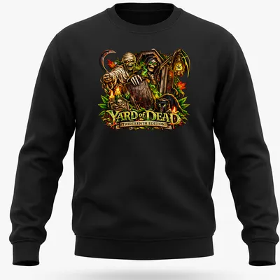 Detailed illustration of Halloween monsters with colorful text for Halloween — printed on a unisex sweatshirt