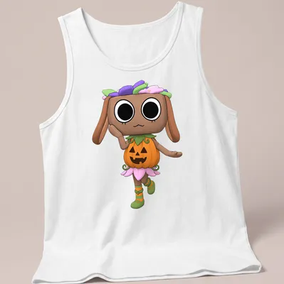 Kawaii Dandy Bassie in Halloween costume with colorful details — printed on a tank top