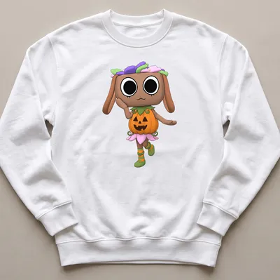 Kawaii Dandy Bassie in Halloween costume with colorful details — printed on a unisex sweatshirt