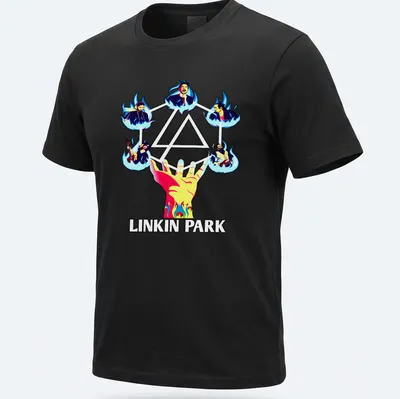 Vibrant Linkin Park t-shirt featuring band members with flames and colorful elements