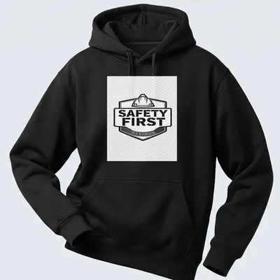 Vintage distressed tee featuring the text 'Safety First Always' with a hard hat graphic. — printed on a unisex hoodie