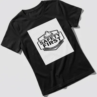 Vintage distressed tee featuring the text 'Safety First Always' with a hard hat graphic. — printed on a women's shirt