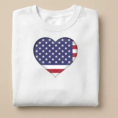 3D heart graphic featuring the American flag in red, white, and blue — printed on a unisex sweatshirt