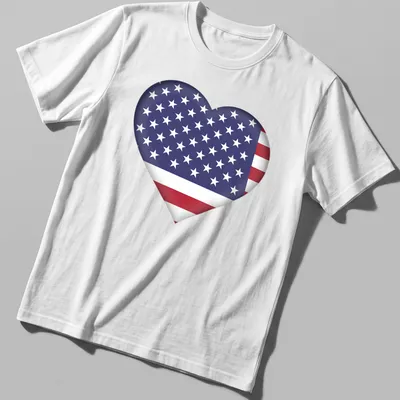 3D heart graphic featuring the American flag in red, white, and blue