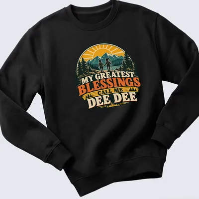 Vintage style t-shirt with a hiking grandma and children, showcasing family love. — printed on a unisex sweatshirt