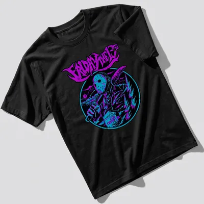 Retro neon shirt featuring a hockey mask slasher and text from Friday the 13th