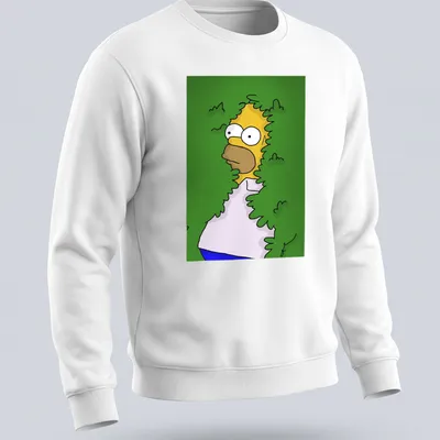 Cartoon of Homer Simpson hiding in bushes with the phrase 'Man In Bush' above — printed on a unisex sweatshirt