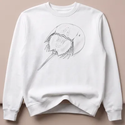 Detailed sketch of a horseshoe crab in shades of gray, black, and white — printed on a unisex sweatshirt