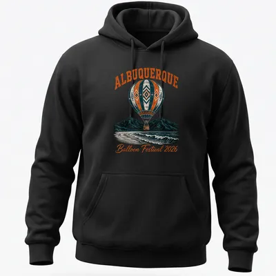 Vintage illustration of a hot air balloon festival with colorful design — printed on a unisex hoodie