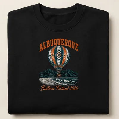 Vintage illustration of a hot air balloon festival with colorful design — printed on a unisex sweatshirt