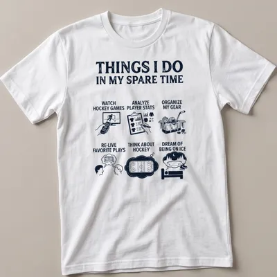 Typography design listing hockey-related activities in bold text on navy background