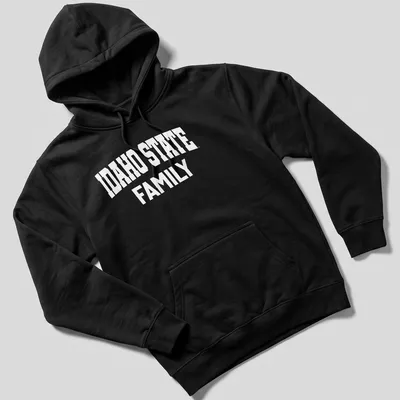 Bold white lettering stating Idaho State Family on a — printed on a unisex hoodie