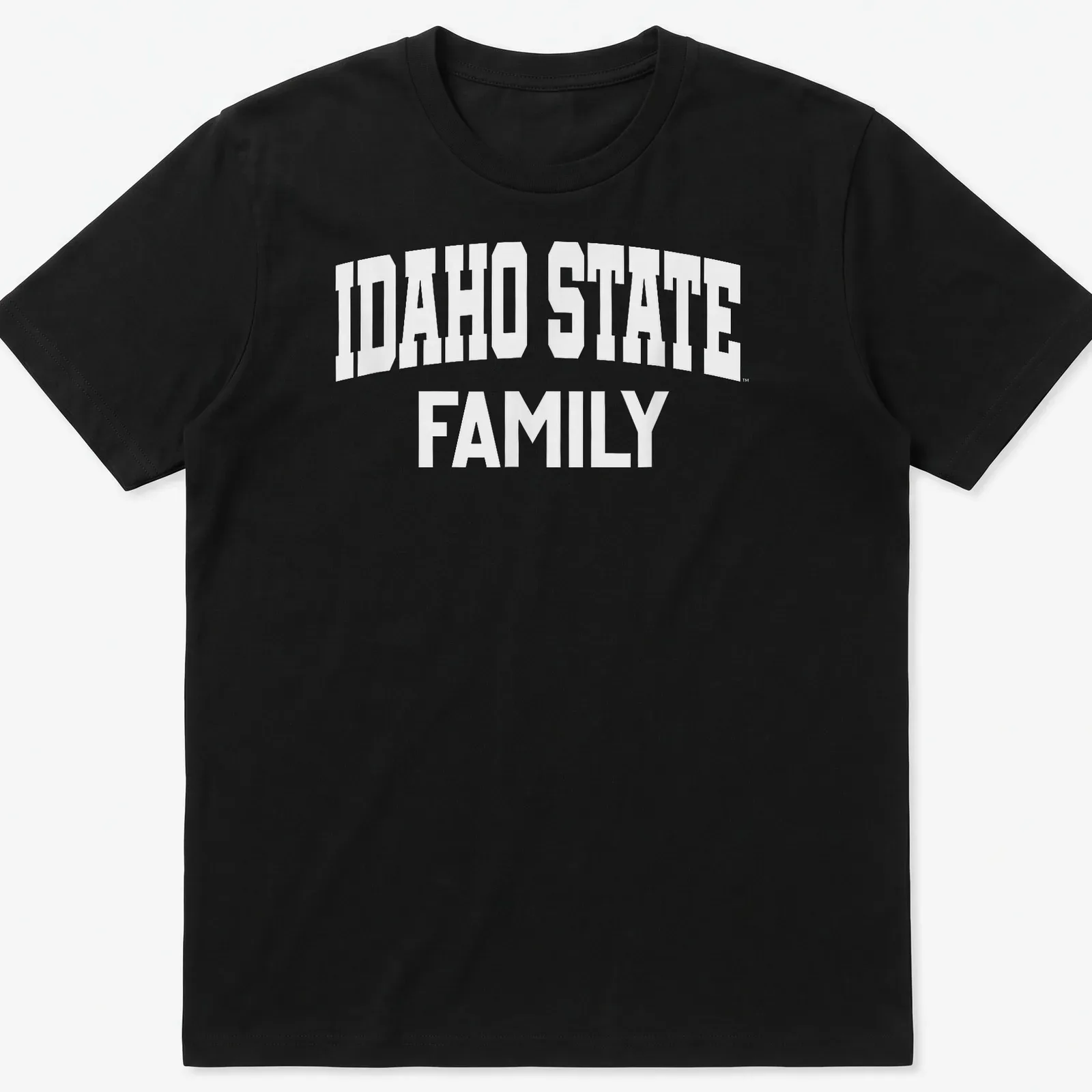 Bold white lettering stating Idaho State Family on a — printed on a unisex t-shirt